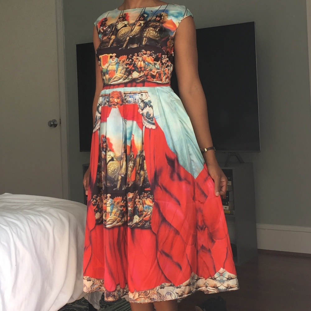 A-line midi dress with bold pattern